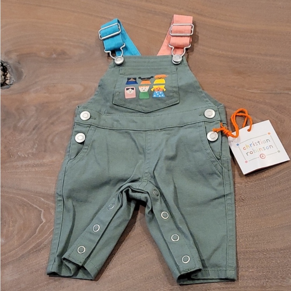 Brand New! Christian Robinson Baby Overalls Olive Green.